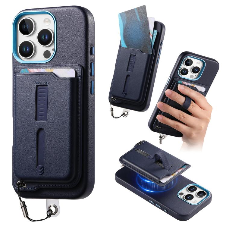 Capa de Telemóvel com Bolsa Magnética Destacável para Cartões, Anel de Dedo e Corda Anti-perda, Para iPhone 14, Para iPhone 14 Pro, Para iPhone 14 Pro Max