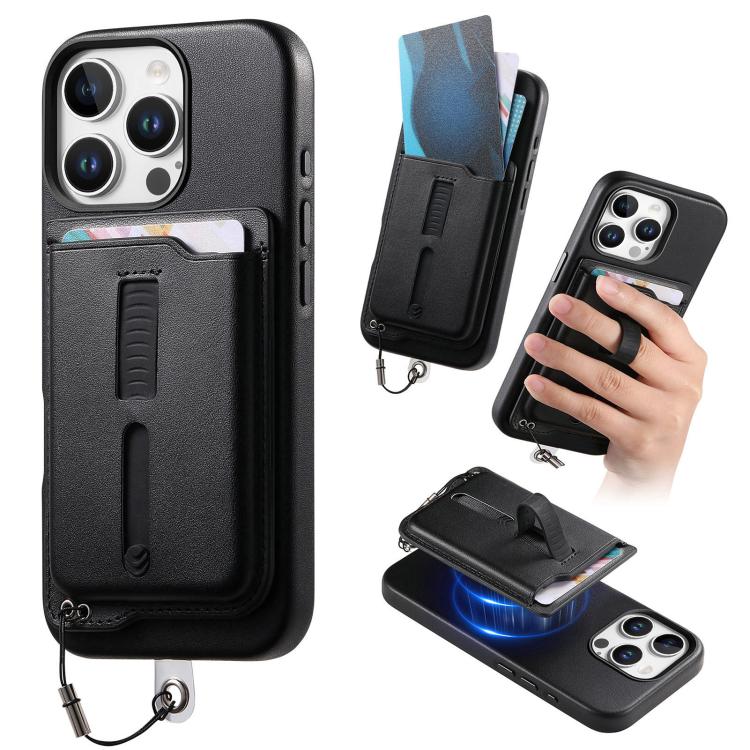 Capa de Telemóvel com Bolsa Magnética Destacável para Cartões, Anel de Dedo e Corda Anti-perda, Para iPhone 14, Para iPhone 14 Pro, Para iPhone 14 Pro Max