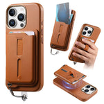 Capa de Telemóvel com Bolsa Magnética Destacável para Cartões, Anel de Dedo e Corda Anti-perda, Para iPhone 14, Para iPhone 14 Pro, Para iPhone 14 Pro Max