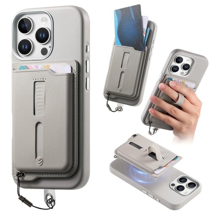 Capa de Telemóvel com Bolsa Magnética Destacável para Cartões, Anel de Dedo e Corda Anti-perda, Para iPhone 14, Para iPhone 14 Pro, Para iPhone 14 Pro Max