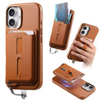 Capa de Telemóvel com Bolsa Magnética Destacável para Cartões, Anel de Dedo e Corda Anti-perda, Para iPhone 17e / 16e, Para iPhone 17 Pro Max, Para iPhone 17 Pro, Para iPhone 17, Para iPhone Air, Para iPhone 16 Plus