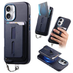 Capa de Telemóvel com Bolsa Magnética Destacável para Cartões, Anel de Dedo e Corda Anti-perda, Para iPhone 17e / 16e, Para iPhone 17 Pro Max, Para iPhone 17 Pro, Para iPhone 17, Para iPhone Air, Para iPhone 16 Plus