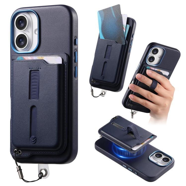 Capa de Telemóvel com Bolsa Magnética Destacável para Cartões, Anel de Dedo e Corda Anti-perda, Para iPhone 17e / 16e, Para iPhone 17 Pro Max, Para iPhone 17 Pro, Para iPhone 17, Para iPhone Air, Para iPhone 16 Plus