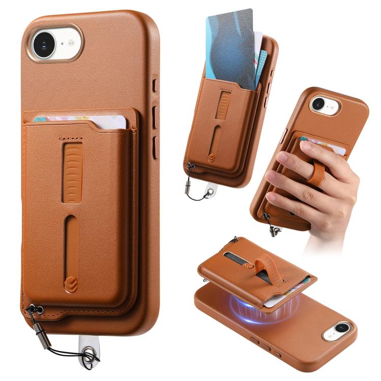 Capa de Telemóvel com Bolsa Magnética Destacável para Cartões, Anel de Dedo e Corda Anti-perda, Para iPhone 17e / 16e, Para iPhone 17 Pro Max, Para iPhone 17 Pro, Para iPhone 17, Para iPhone Air, Para iPhone 16 Plus
