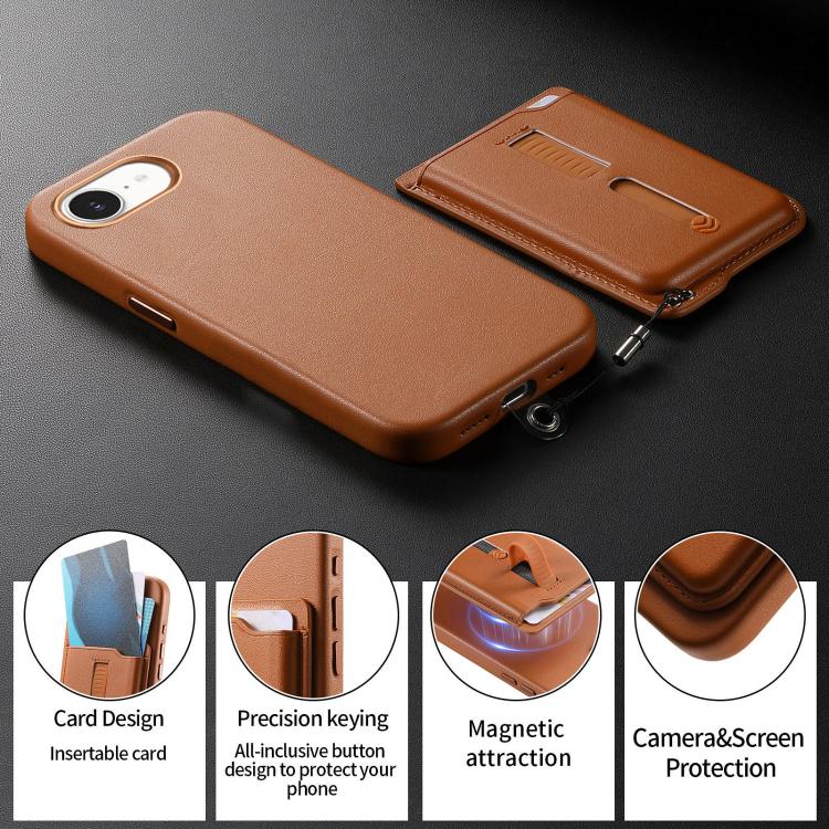 Capa de Telemóvel com Bolsa Magnética Destacável para Cartões, Anel de Dedo e Corda Anti-perda, Para iPhone 17e / 16e, Para iPhone 17 Pro Max, Para iPhone 17 Pro, Para iPhone 17, Para iPhone Air, Para iPhone 16 Plus