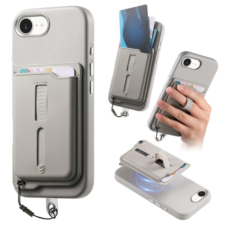 Capa de Telemóvel com Bolsa Magnética Destacável para Cartões, Anel de Dedo e Corda Anti-perda, Para iPhone 17e / 16e, Para iPhone 17 Pro Max, Para iPhone 17 Pro, Para iPhone 17, Para iPhone Air, Para iPhone 16 Plus
