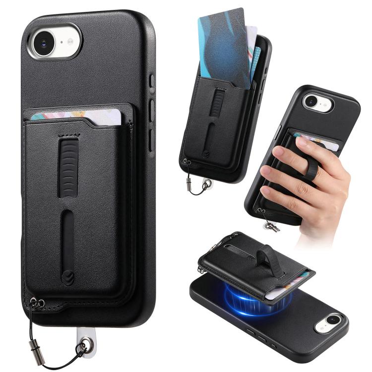 Capa de Telemóvel com Bolsa Magnética Destacável para Cartões, Anel de Dedo e Corda Anti-perda, Para iPhone 17e / 16e, Para iPhone 17 Pro Max, Para iPhone 17 Pro, Para iPhone 17, Para iPhone Air, Para iPhone 16 Plus