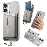 Capa de Telemóvel com Bolsa Magnética Destacável para Cartões, Anel de Dedo e Corda Anti-perda, Para iPhone 17e / 16e, Para iPhone 17 Pro Max, Para iPhone 17 Pro, Para iPhone 17, Para iPhone Air, Para iPhone 16 Plus