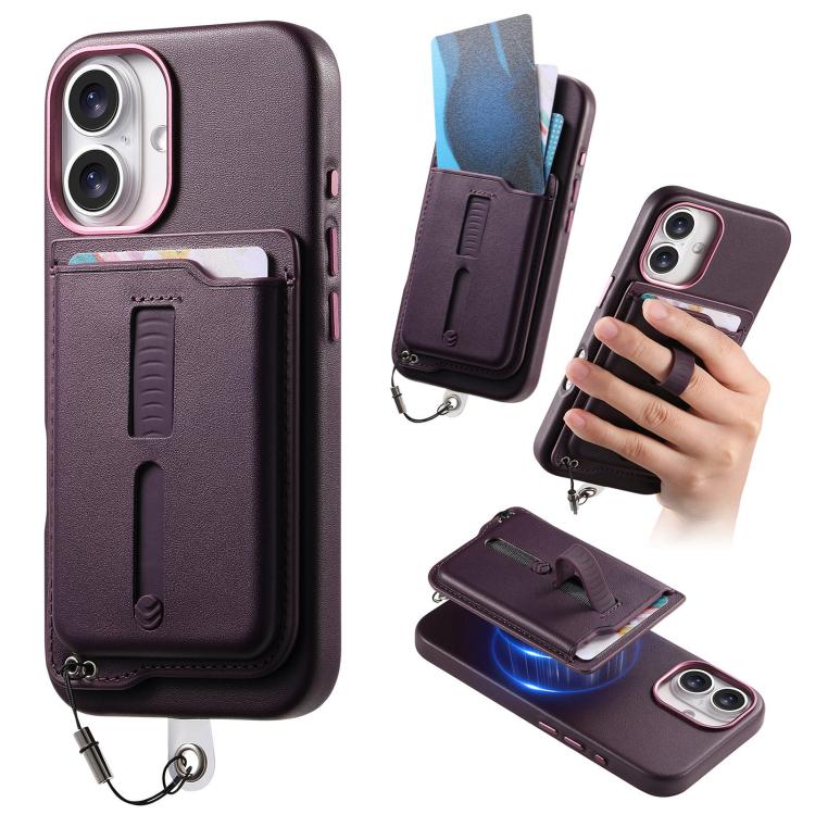 Capa de Telemóvel com Bolsa Magnética Destacável para Cartões, Anel de Dedo e Corda Anti-perda, Para iPhone 17e / 16e, Para iPhone 17 Pro Max, Para iPhone 17 Pro, Para iPhone 17, Para iPhone Air, Para iPhone 16 Plus