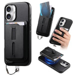 Capa de Telemóvel com Bolsa Magnética Destacável para Cartões, Anel de Dedo e Corda Anti-perda, Para iPhone 17e / 16e, Para iPhone 17 Pro Max, Para iPhone 17 Pro, Para iPhone 17, Para iPhone Air, Para iPhone 16 Plus