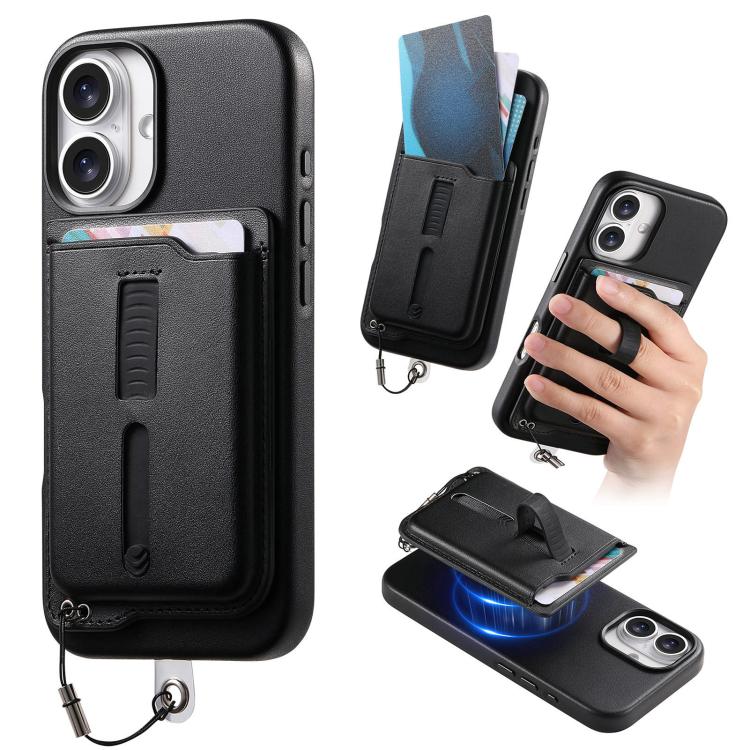 Capa de Telemóvel com Bolsa Magnética Destacável para Cartões, Anel de Dedo e Corda Anti-perda, Para iPhone 17e / 16e, Para iPhone 17 Pro Max, Para iPhone 17 Pro, Para iPhone 17, Para iPhone Air, Para iPhone 16 Plus