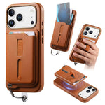 Capa de Telemóvel com Bolsa Magnética Destacável para Cartões, Anel de Dedo e Corda Anti-perda, Para iPhone 17e / 16e, Para iPhone 17 Pro Max, Para iPhone 17 Pro, Para iPhone 17, Para iPhone Air, Para iPhone 16 Plus