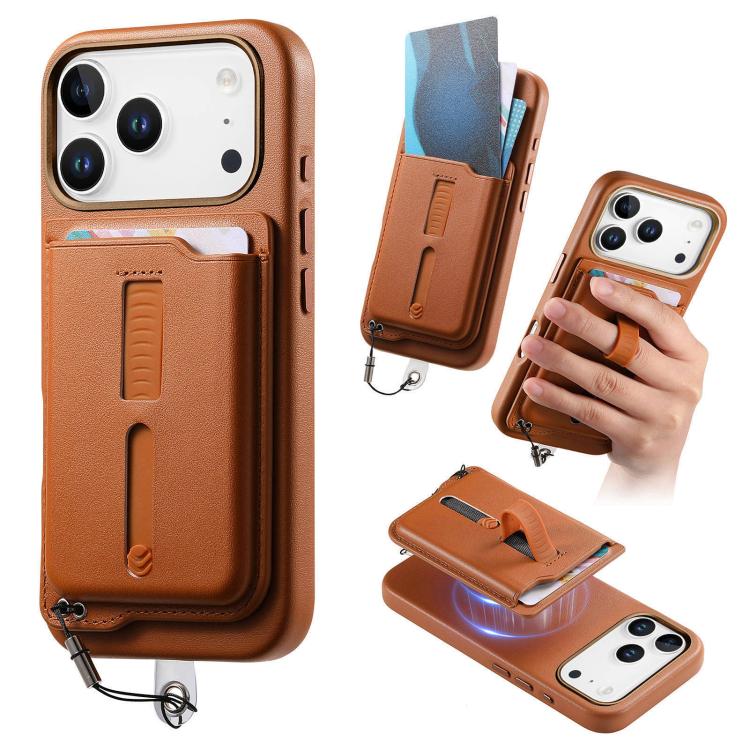 Capa de Telemóvel com Bolsa Magnética Destacável para Cartões, Anel de Dedo e Corda Anti-perda, Para iPhone 17e / 16e, Para iPhone 17 Pro Max, Para iPhone 17 Pro, Para iPhone 17, Para iPhone Air, Para iPhone 16 Plus