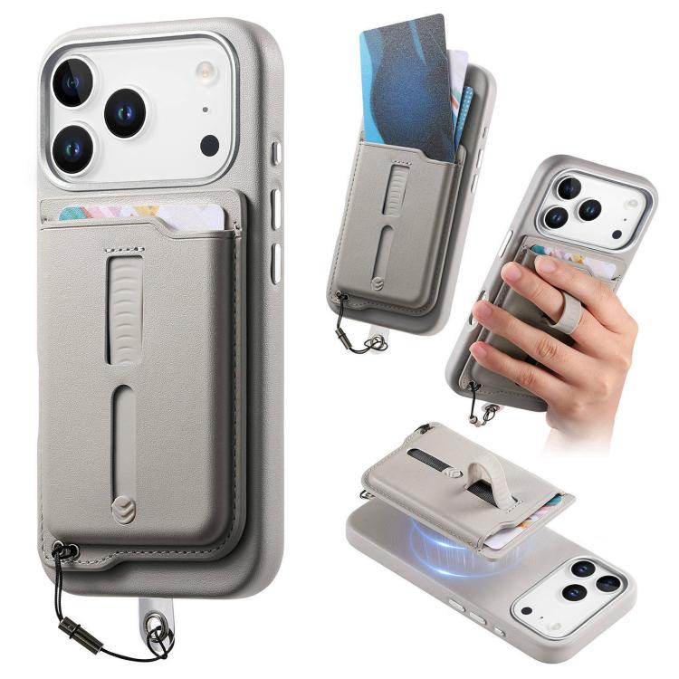 Capa de Telemóvel com Bolsa Magnética Destacável para Cartões, Anel de Dedo e Corda Anti-perda, Para iPhone 17e / 16e, Para iPhone 17 Pro Max, Para iPhone 17 Pro, Para iPhone 17, Para iPhone Air, Para iPhone 16 Plus
