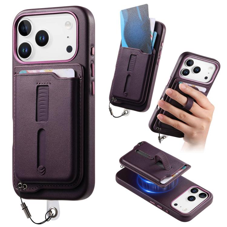 Capa de Telemóvel com Bolsa Magnética Destacável para Cartões, Anel de Dedo e Corda Anti-perda, Para iPhone 17e / 16e, Para iPhone 17 Pro Max, Para iPhone 17 Pro, Para iPhone 17, Para iPhone Air, Para iPhone 16 Plus