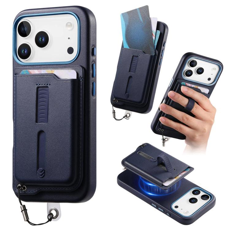 Capa de Telemóvel com Bolsa Magnética Destacável para Cartões, Anel de Dedo e Corda Anti-perda, Para iPhone 17e / 16e, Para iPhone 17 Pro Max, Para iPhone 17 Pro, Para iPhone 17, Para iPhone Air, Para iPhone 16 Plus