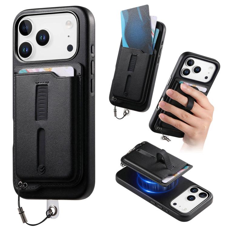 Capa de Telemóvel com Bolsa Magnética Destacável para Cartões, Anel de Dedo e Corda Anti-perda, Para iPhone 17e / 16e, Para iPhone 17 Pro Max, Para iPhone 17 Pro, Para iPhone 17, Para iPhone Air, Para iPhone 16 Plus