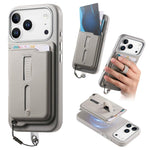Capa de Telemóvel com Bolsa Magnética Destacável para Cartões, Anel de Dedo e Corda Anti-perda, Para iPhone 17e / 16e, Para iPhone 17 Pro Max, Para iPhone 17 Pro, Para iPhone 17, Para iPhone Air, Para iPhone 16 Plus