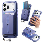 Capa de Telemóvel com Bolsa Magnética Destacável para Cartões, Anel de Dedo e Corda Anti-perda, Para iPhone 17e / 16e, Para iPhone 17 Pro Max, Para iPhone 17 Pro, Para iPhone 17, Para iPhone Air, Para iPhone 16 Plus