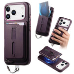 Capa de Telemóvel com Bolsa Magnética Destacável para Cartões, Anel de Dedo e Corda Anti-perda, Para iPhone 17e / 16e, Para iPhone 17 Pro Max, Para iPhone 17 Pro, Para iPhone 17, Para iPhone Air, Para iPhone 16 Plus