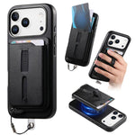 Capa de Telemóvel com Bolsa Magnética Destacável para Cartões, Anel de Dedo e Corda Anti-perda, Para iPhone 17e / 16e, Para iPhone 17 Pro Max, Para iPhone 17 Pro, Para iPhone 17, Para iPhone Air, Para iPhone 16 Plus