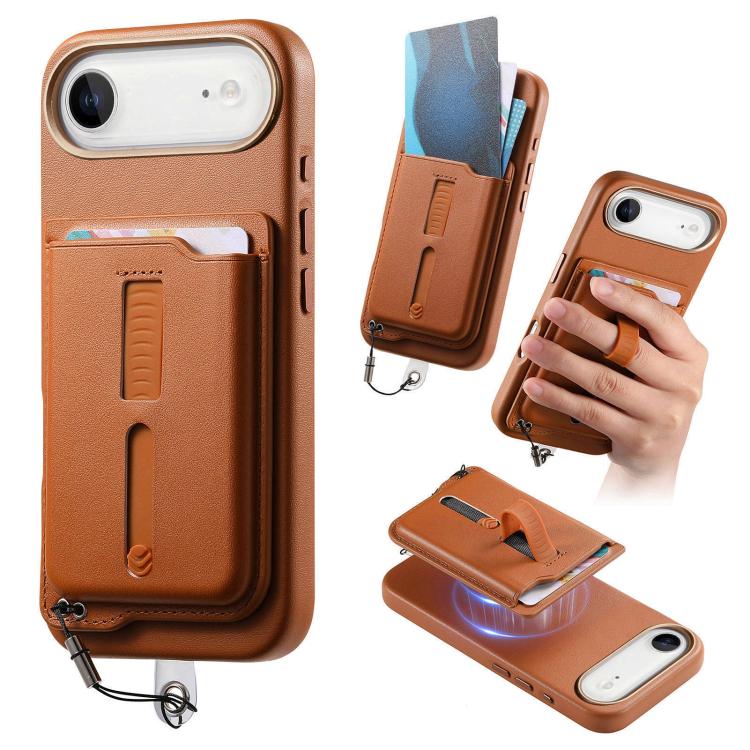 Capa de Telemóvel com Bolsa Magnética Destacável para Cartões, Anel de Dedo e Corda Anti-perda, Para iPhone 17e / 16e, Para iPhone 17 Pro Max, Para iPhone 17 Pro, Para iPhone 17, Para iPhone Air, Para iPhone 16 Plus