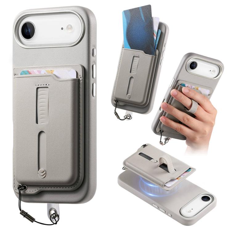 Capa de Telemóvel com Bolsa Magnética Destacável para Cartões, Anel de Dedo e Corda Anti-perda, Para iPhone 17e / 16e, Para iPhone 17 Pro Max, Para iPhone 17 Pro, Para iPhone 17, Para iPhone Air, Para iPhone 16 Plus