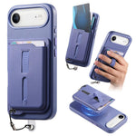 Capa de Telemóvel com Bolsa Magnética Destacável para Cartões, Anel de Dedo e Corda Anti-perda, Para iPhone 17e / 16e, Para iPhone 17 Pro Max, Para iPhone 17 Pro, Para iPhone 17, Para iPhone Air, Para iPhone 16 Plus