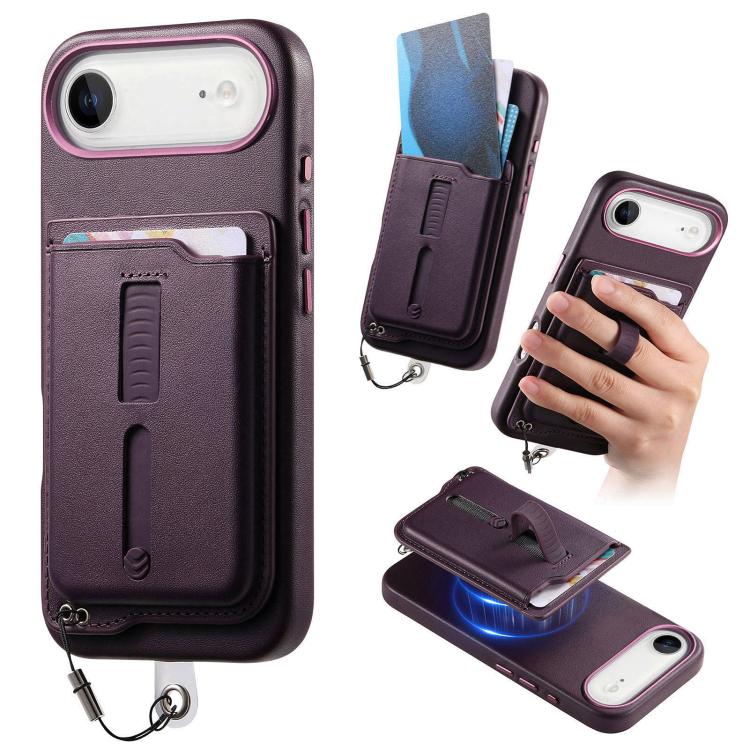 Capa de Telemóvel com Bolsa Magnética Destacável para Cartões, Anel de Dedo e Corda Anti-perda, Para iPhone 17e / 16e, Para iPhone 17 Pro Max, Para iPhone 17 Pro, Para iPhone 17, Para iPhone Air, Para iPhone 16 Plus