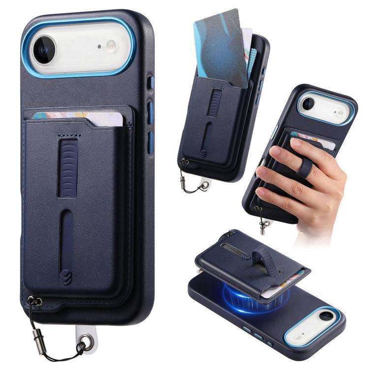 Capa de Telemóvel com Bolsa Magnética Destacável para Cartões, Anel de Dedo e Corda Anti-perda, Para iPhone 17e / 16e, Para iPhone 17 Pro Max, Para iPhone 17 Pro, Para iPhone 17, Para iPhone Air, Para iPhone 16 Plus