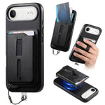 Capa de Telemóvel com Bolsa Magnética Destacável para Cartões, Anel de Dedo e Corda Anti-perda, Para iPhone 17e / 16e, Para iPhone 17 Pro Max, Para iPhone 17 Pro, Para iPhone 17, Para iPhone Air, Para iPhone 16 Plus