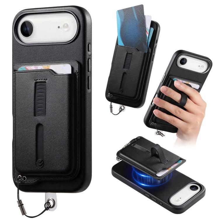 Capa de Telemóvel com Bolsa Magnética Destacável para Cartões, Anel de Dedo e Corda Anti-perda, Para iPhone 17e / 16e, Para iPhone 17 Pro Max, Para iPhone 17 Pro, Para iPhone 17, Para iPhone Air, Para iPhone 16 Plus