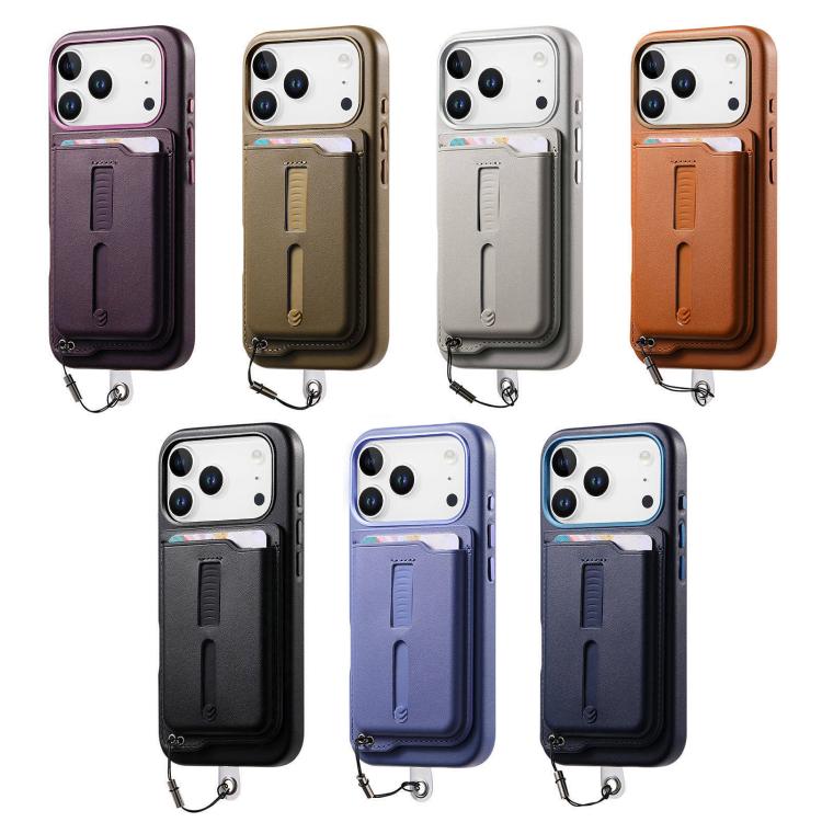 Capa de Telemóvel com Bolsa Magnética Destacável para Cartões, Anel de Dedo e Corda Anti-perda, Para iPhone 14, Para iPhone 14 Pro, Para iPhone 14 Pro Max