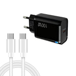 Carregador TE-PD46 GaN 100W PD 45W Totalmente Compatível com Cabo de Dados Type-C para Type-C, Ficha UE