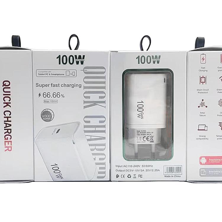 Carregador TE-PD46 GaN 100W PD 45W Totalmente Compatível com Cabo de Dados Type-C para Type-C, Ficha UE