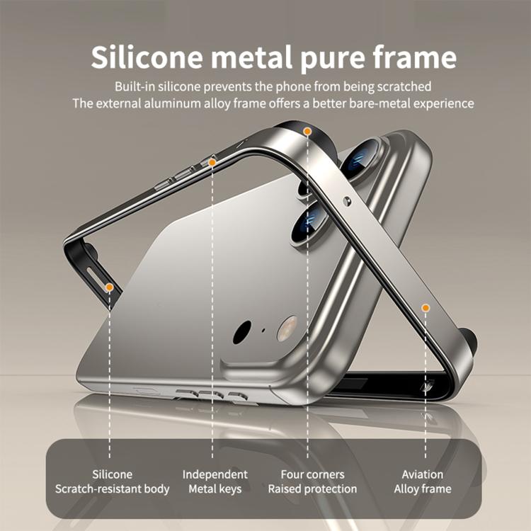 Capa de Telemóvel com Estrutura em Metal e Silicone, Proteção Quádrupla nos Cantos, Amortecimento e Refrigeração, Para iPhone 16 Pro Max, Para iPhone 16 Pro, Para iPhone 16 Plus, Para iPhone 16
