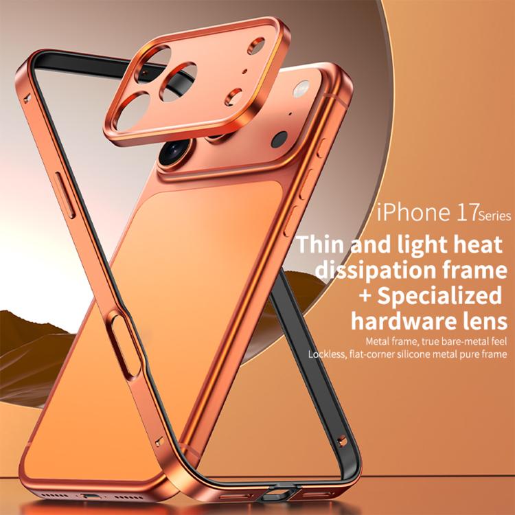 Capa de telemóvel fina com moldura em liga de alumínio, borda em silicone híbrido e moldura metálica para lente, Para iPhone 17 Pro Max, Para iPhone 17 Pro