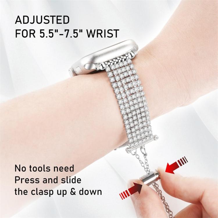 Correia de Relógio Metálica com Corrente e Fecho de Diamante de Luxo, Para Apple Watch 46mm / 49mm / 45mm / 44mm, Para Apple Watch 42mm / 41mm / 40mm / 38mm