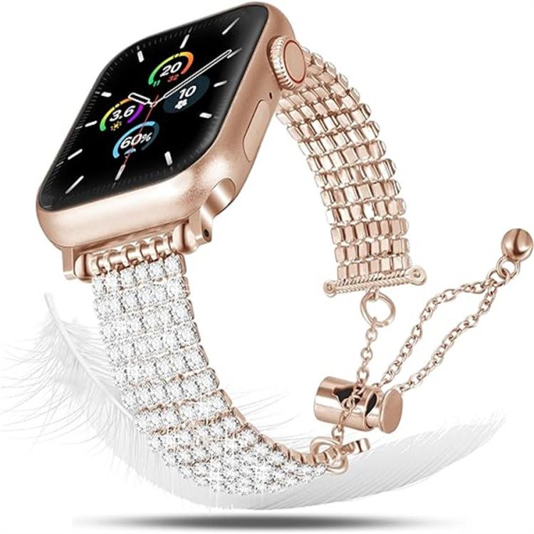 Correia de Relógio Metálica com Corrente e Fecho de Diamante de Luxo, Para Apple Watch 46mm / 49mm / 45mm / 44mm, Para Apple Watch 42mm / 41mm / 40mm / 38mm