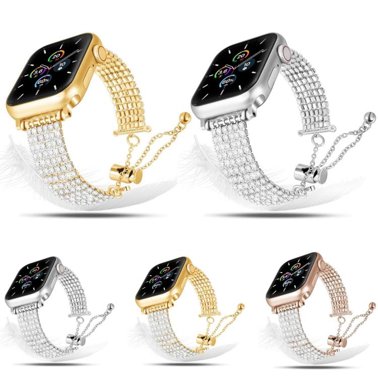 Correia de Relógio Metálica com Corrente e Fecho de Diamante de Luxo, Para Apple Watch 46mm / 49mm / 45mm / 44mm, Para Apple Watch 42mm / 41mm / 40mm / 38mm