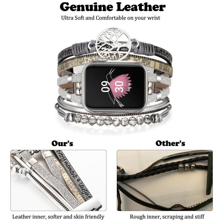 Correia de Relógio em Pele Genuína Metálica com Pendente Árvore da Vida, Para Apple Watch 46mm / 49mm / 45mm / 44mm, Para Apple Watch 42mm / 41mm / 40mm / 38mm