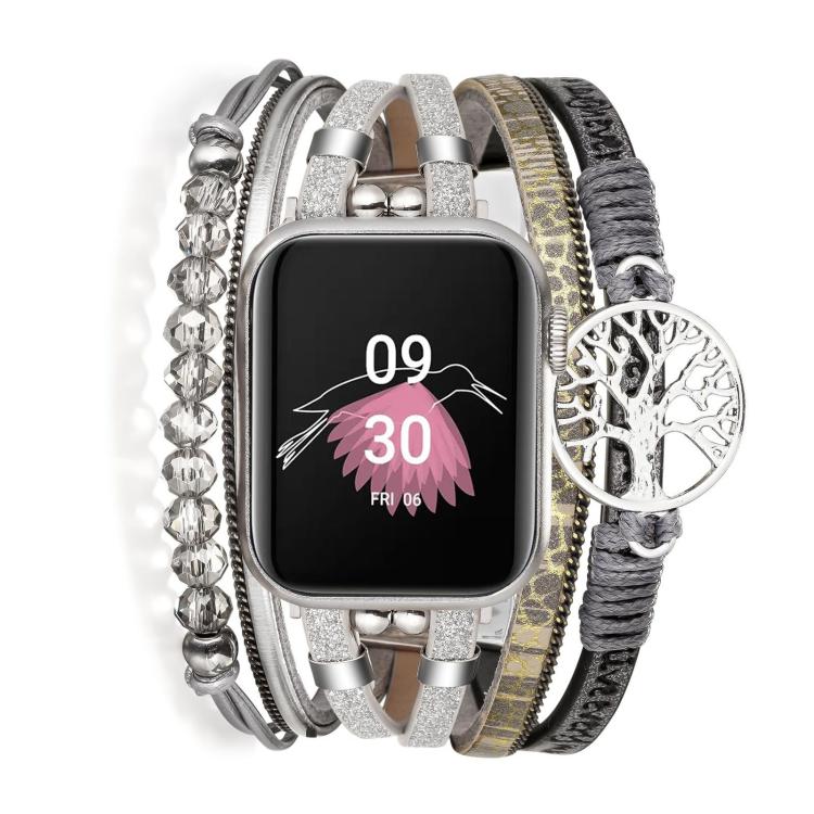 Correia de Relógio em Pele Genuína Metálica com Pendente Árvore da Vida, Para Apple Watch 46mm / 49mm / 45mm / 44mm, Para Apple Watch 42mm / 41mm / 40mm / 38mm