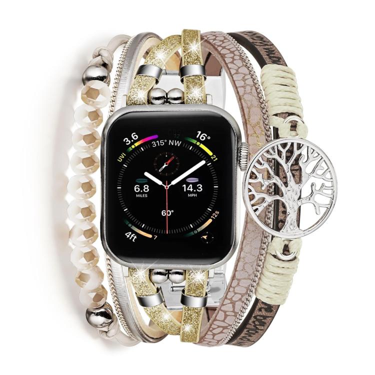 Correia de Relógio em Pele Genuína Metálica com Pendente Árvore da Vida, Para Apple Watch 46mm / 49mm / 45mm / 44mm, Para Apple Watch 42mm / 41mm / 40mm / 38mm