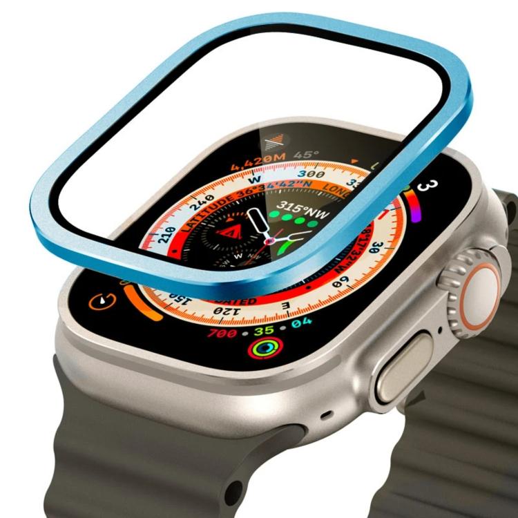 Película de Vidro Temperado com Moldura Metálica de Titânio para Relógio, Para Apple Watch Ultra 49mm