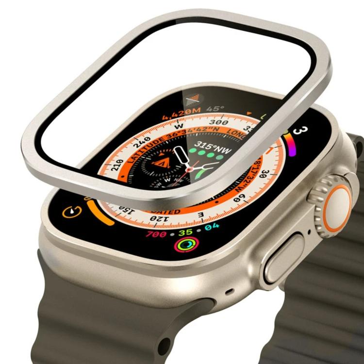 Película de Vidro Temperado com Moldura Metálica de Titânio para Relógio, Para Apple Watch Ultra 49mm