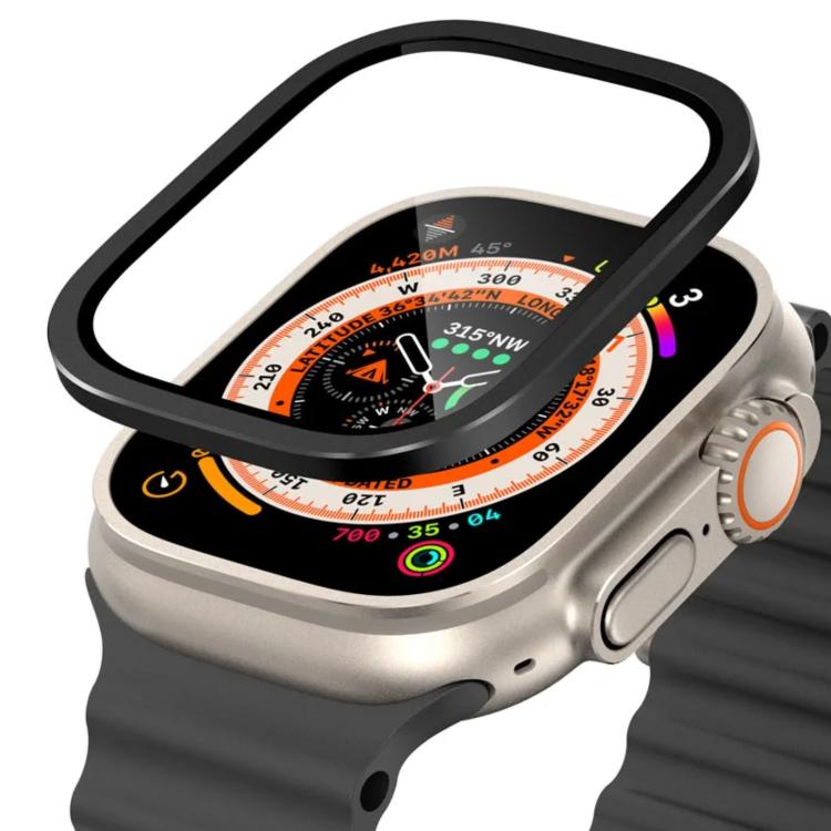 Película de Vidro Temperado com Moldura Metálica de Titânio para Relógio, Para Apple Watch Ultra 49mm