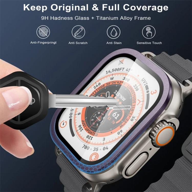 Película de Vidro Temperado com Moldura Metálica de Titânio para Relógio, Para Apple Watch Ultra 49mm