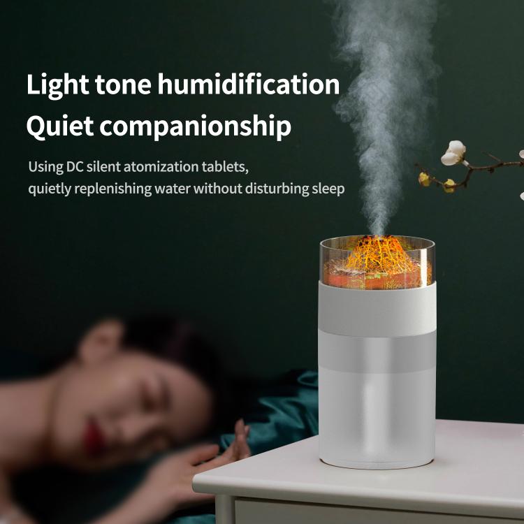 Humidificador com Luz Ambiente de 7 Cores com Vulcão Simulado, Vulcão Simulado