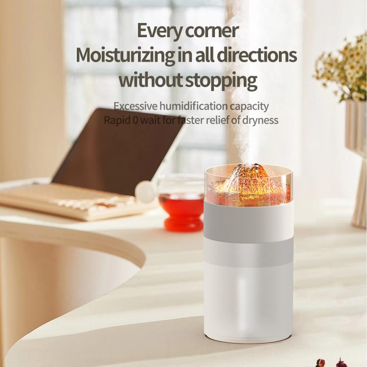 Humidificador com Luz Ambiente de 7 Cores com Vulcão Simulado, Vulcão Simulado