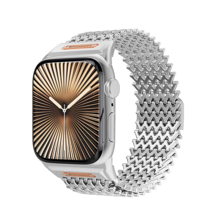 Pulseira de relógio magnética em aço inoxidável tipo W esqueleto longo, para Apple Watch 46mm / 49mm / 45mm / 44mm